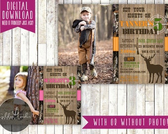 Hunting Birthday Party Invitation, Deer Invite, Photo - Printable DIY