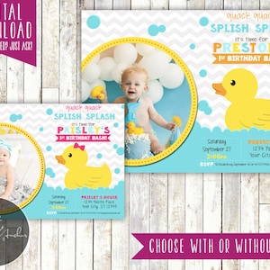 Rubber Ducky Birthday Invitation, Rubber Duck Invite, Photo - Printable DIY