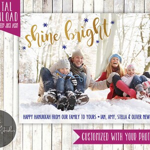Brillance lumineuse - carte photo de Hanoucca - rustique - joyeux Hanoucca - or - photo - imprimable DIY