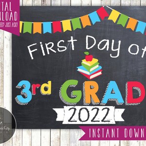 First Day of 3rd Grade Sign - 1st Day of School Sign - First Day of School Sign - Photo Prop - Chalkboard Sign - Printable, Instant Download