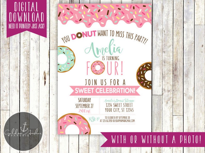 Donut Birthday Invitation, Donuts, Donut Party, Donut Birthday, Invite, Photo Printable DIY image 2