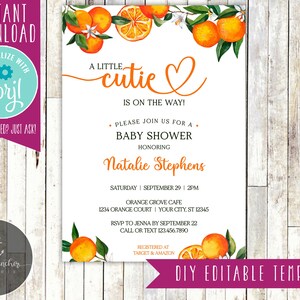 Little Cutie Baby Shower Invitation, Lil Cutie Baby Shower, Orange Invitation, Cutie Baby Shower - Printable DIY - EDITABLE TEMPLATE