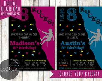 Rock Climbing Birthday Party Invitation, Rock Climb Invite, Photo - Printable DIY