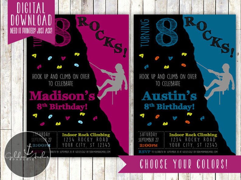 Rock Climbing Birthday Party Invitation Rock Climb Invite Etsy