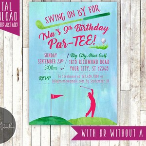 Golf Birthday Invitation, Girl, Golf ParTEE Invite, Par-Tee Invitation, Golf Party, ANY COLOR, Photo - Printable DIY