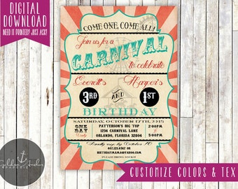 Carnival Birthday Invitation, Carnival Invitation, Carnival Party, Circus Birthday Invitation, Vintage - Printable DIY