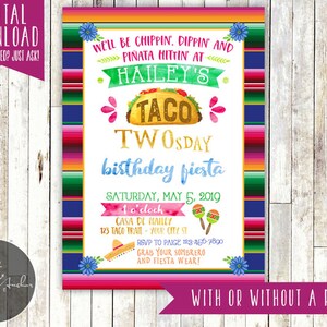 Taco TWOsday Birthday Party Invitation, Second Birthday, Fiesta Invite, Photo - Printable DIY