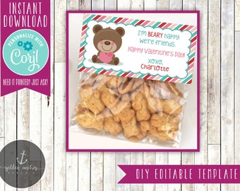 Bear, Teddy Bear, Bear Happy We're Friends Valentine's Day Bag Topper - Gift Tag - Printable DIY