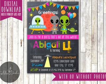 Girl Alien Birthday Invitation, Outer Space Birthday Invite, Out of This World Invitation, UFO, Photo - Printable DIY