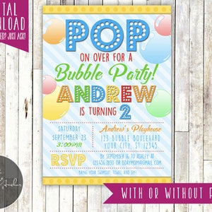 Bubble Birthday Invitation, Bubbles Birthday Invite, Bubble Party, Rainbow Bubbles, Photo Printable DIY image 1