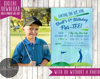 Golf Birthday Invitation, Golf ParTEE Invite, Par-Tee Invitation, Golf Party, ANY COLOR, Photo - Printable DIY