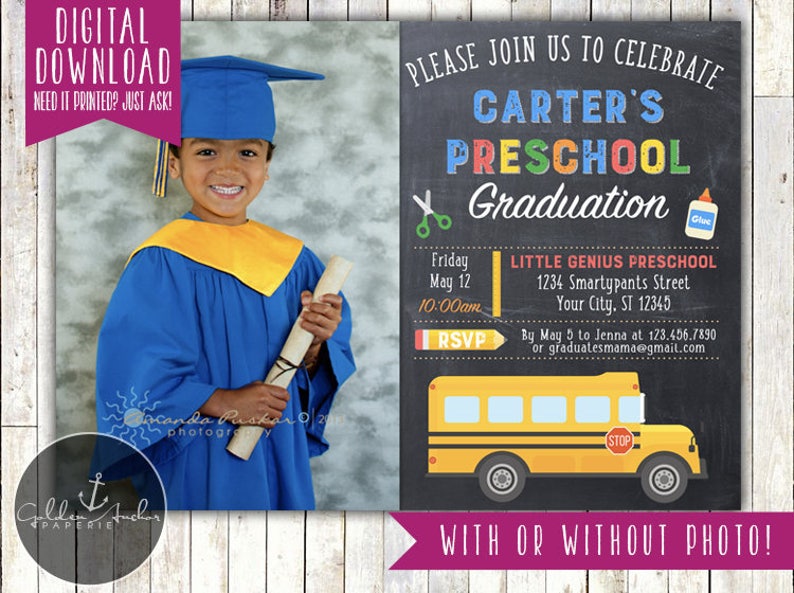 Preschool Graduation Invitation, Kindergarten Graduation Invitation, Photo Printable DIY image 4