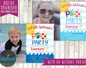 Pool Party Invitation, Summer Birthday Invite, Photo - Printable DIY