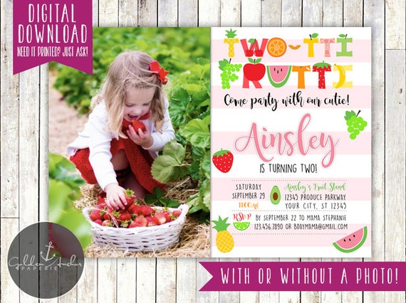 Twotti Frutti Birthday Invitation, Tutti Frutti, Two-tti Frutti, Fruity, 2nd Birthday, Photo - Printable DIY Il_570xn