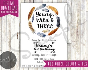 Young Wild & Three Birthday Invitation - Printable DIY