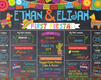 Twins Fiesta Birthday Chalkboard Poster - Printable DIY