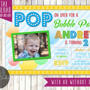 Bubble Birthday Invitation, Bubbles Birthday Invite, Bubble Party, Rainbow Bubbles, Photo Printable DIY image 2