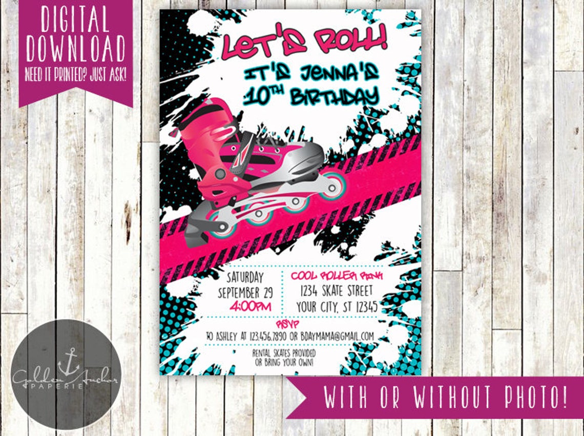 Roller Blading Skating Birthday Invitation Rollerblade | Etsy