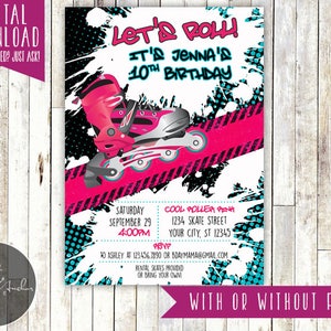 Roller Blading Skating Birthday Invitation, Rollerblade Birthday Invite ...