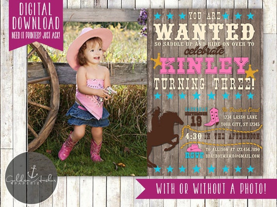 Cowgirl Birthday Invitation, Cowgirl First Birthday, Cowgirl Birthday Invite, Rustic, Photo - Printable DIY Il_570xn