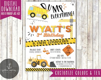 Construction Birthday Party Invitation, Digger, Dump Truck, Invite, Photo - Printable DIY