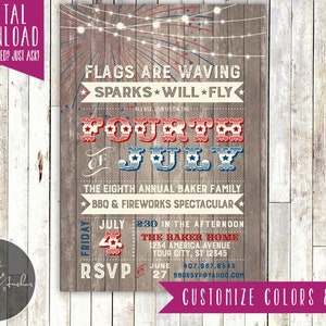 4th of July Invitation - Fourth of July Invite - Independence Day - BBQ - Barbecue - Rustic, Wood Look - Printable DIY