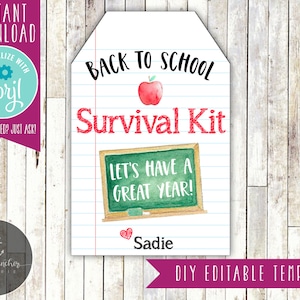 Teacher Gift Tag - Back to School Survival Kit Gift Tag, First Day of School, Survival Kit, Teacher, Students - Printable DIY