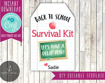 Teacher Gift Tag - Back to School Survival Kit Gift Tag, First Day of School, Survival Kit, Teacher, Students - Printable DIY