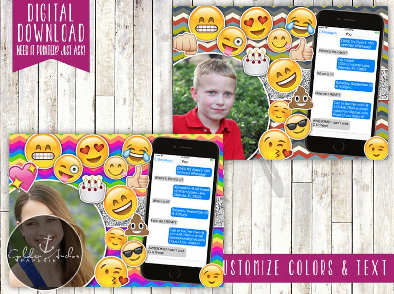 Emoji Birthday Invitation, Emoji Invitation, Emoji Invite, Photo Printable DIY image 1