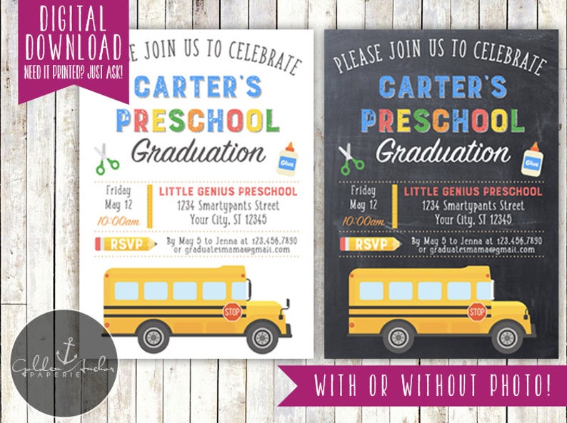 Preschool Graduation Invitation, Kindergarten Graduation Invitation, Photo Printable DIY image 1