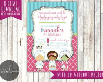 Spa Party Birthday Invitation, Pedicure Birthday Invite, Photo - Printable DIY