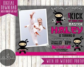 Ninja Birthday Invitation, Ninja Party Invite, Karate, Martial Arts, Boy, Girl, Any Color, Photo - Printable DIY