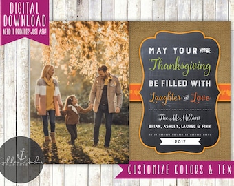 Thanksgiving Photo Card - Rustic, Burlap, Chalkboard - Printable DIY