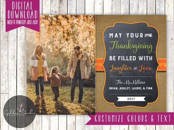 Thanksgiving Photo Card - Rustic, Burlap, Chalkboard - Printable DIY Il_570xn