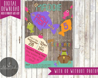 Fishing Invitation, Girl Fishing Birthday Invitation, Fisherman o-FISH-al Birthday Invite, Photo - Printable DIY