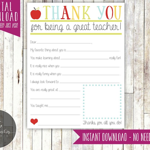All About My Teacher Teacher Appreciation Week Printable Etsy
