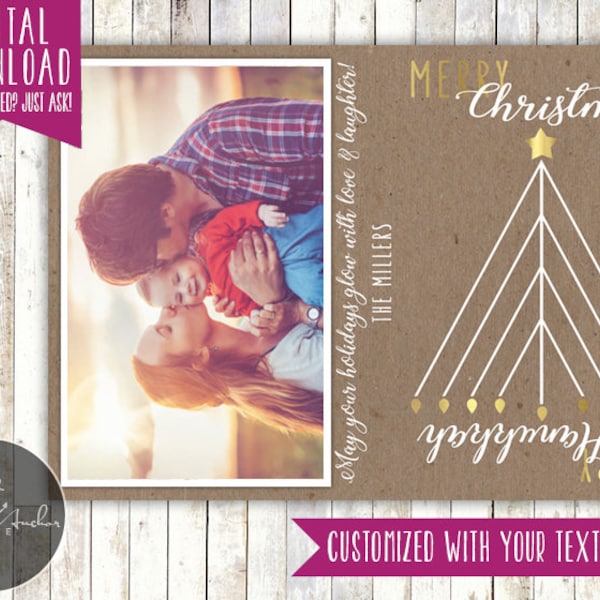Christmas and Hanukkah Card - Chrismukkah Card - Interfaith Holiday Card - Tree - Menorah - Photo, Picture - Printable DIY