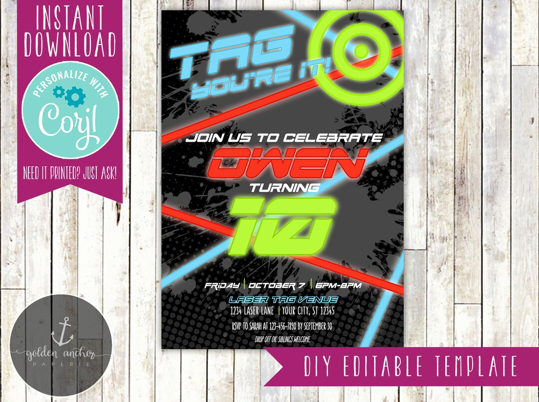 Editable Laser Tag Birthday Invitation, Laser Tag Birthday, Laser Tag ...