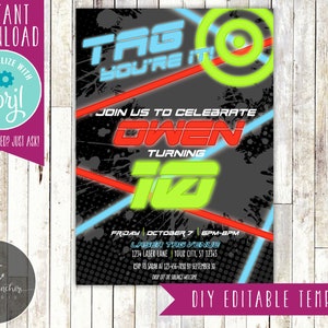 Editable Laser Tag Birthday Invitation, Laser Tag Birthday, Laser Tag Party, Neon, Glow, Laser, Invite - Printable DIY - EDITABLE TEMPLATE