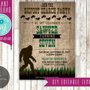 Editable Bigfoot Birthday Invitation, Bigfoot Birthday, Bigfoot Party, Bigfoot Party - Printable DIY - EDITABLE TEMPLATE