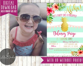 Pineapple Birthday Invitation, Pineapple Party, Summer Birthday, Luau, Tropical, Party Like A Pineapple, Gold, Photo - Printable DIY