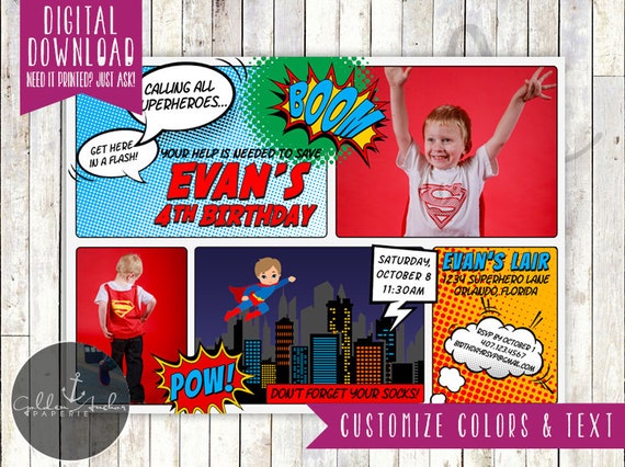 Superhero Birthday Invitation, Superhero Party, Photo Invite - Printable DIY Il_570xn