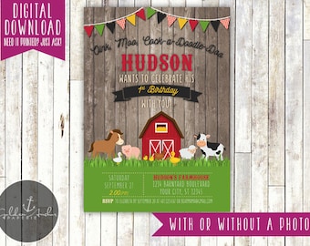 Farm Birthday Invitation, Barnyard Birthday Invite, Farm Animals Invitation, Old McDonald, Photo - Printable DIY
