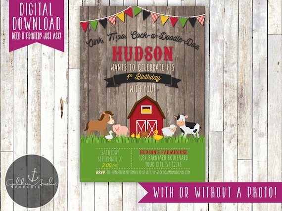 Farm Birthday Invitation, Barnyard Birthday Invite, Farm Animals Invitation, Old McDonald, Photo - Printable DIY Il_570xn