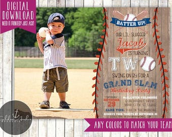 Baseball Birthday Invitation, Rustic Baseball Birthday Invite, Photo - Printable DIY