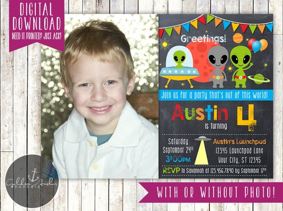 Alien Birthday Invitation, Outer Space Birthday Invite, Out of This World Invitation, UFO, Photo - Printable DIY Il_570xn
