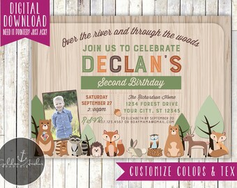 Woodland Birthday Invitation, Forest Party Invitation, Photo - Printable DIY