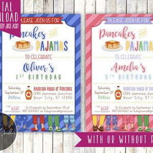 Pancakes & Pajamas Birthday Party Invitation - Printable DIY