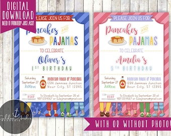 Pfannkuchen & Pyjama-Geburtstags-Party Einladung - Printable DIY