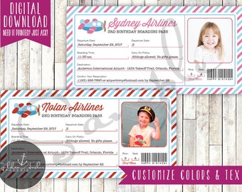 Airplane Ticket Birthday Invitation, Boarding Pass, Plane Ticket Invite, Photo - Printable DIY